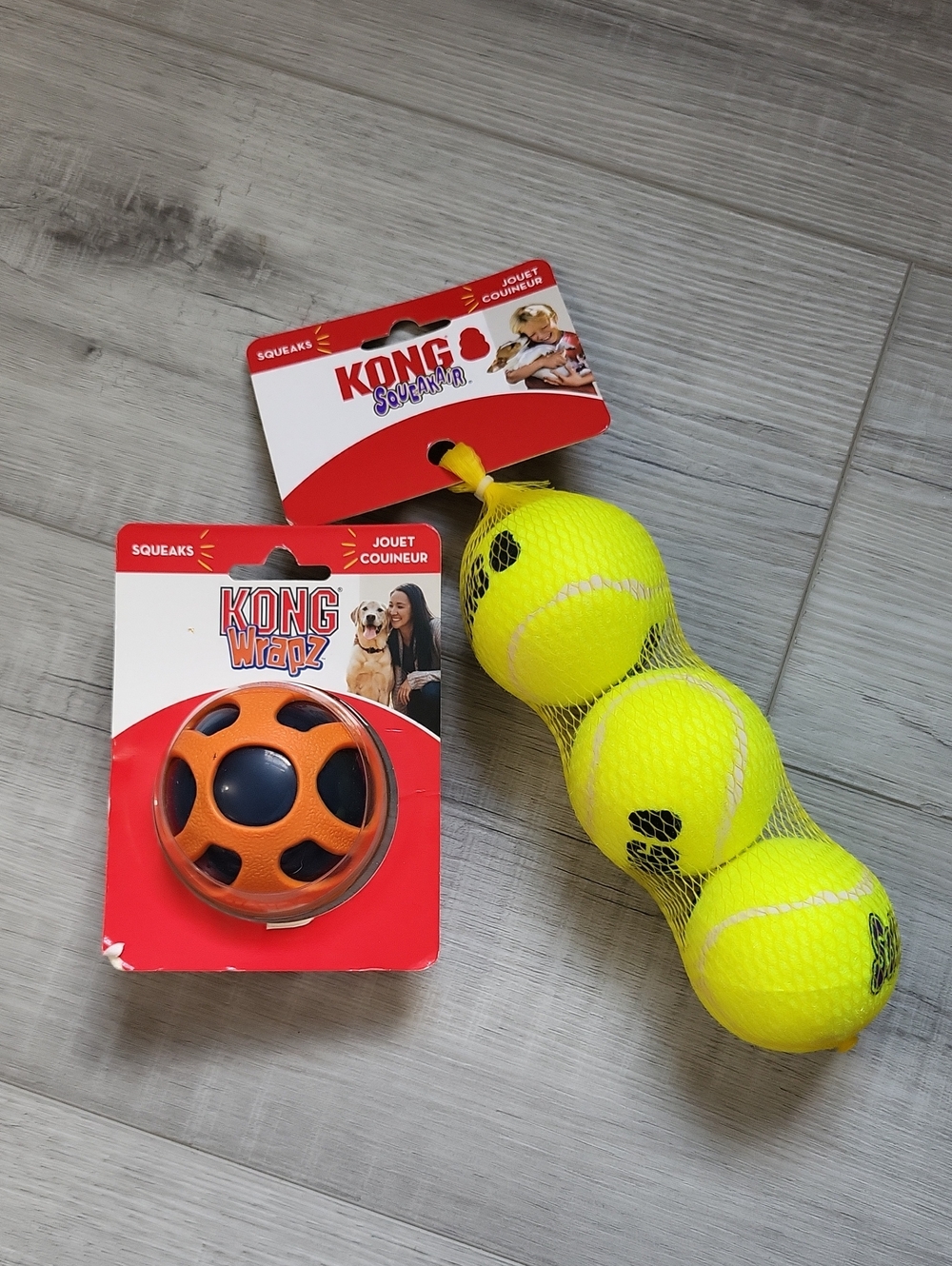 Bundle - KONG Yellow Tennis Balls (3) & Orange KONG Wrapz Fetch Toy